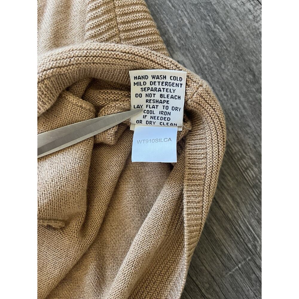 Faconnable Womens Soft Knit Cardigan Silk Cashmere 3/4 Sleeve Sweater Tan Small - Picture 5 of 9